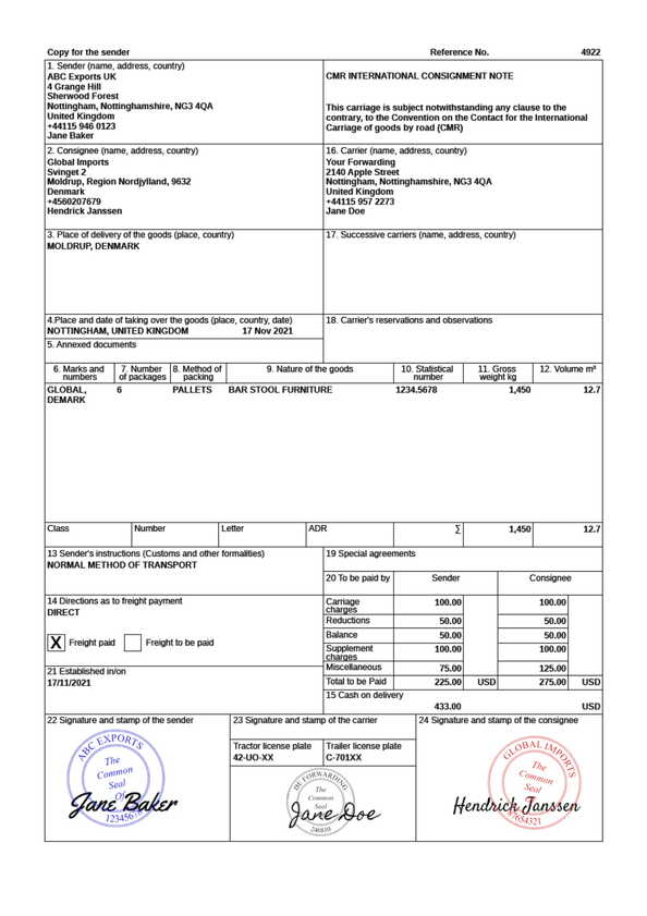 CMR consignment note template